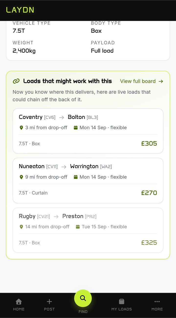 Loads that might work with this one: Coventry to Bolton 3 miles from the drop, Nuneaton to Warrington 9 miles away
